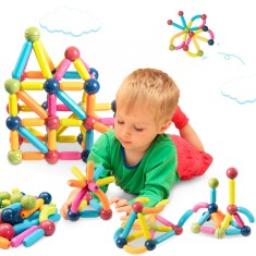 Set de Constructie - 33 Piese, Bete Magnetice si Bile - Joc Magnetic Educativ si Creativ pentru Copii