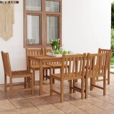 Cumpara ieftin Set de mobilier de grădină cu 7 piese, 140x80 cm, lemn masiv de tec