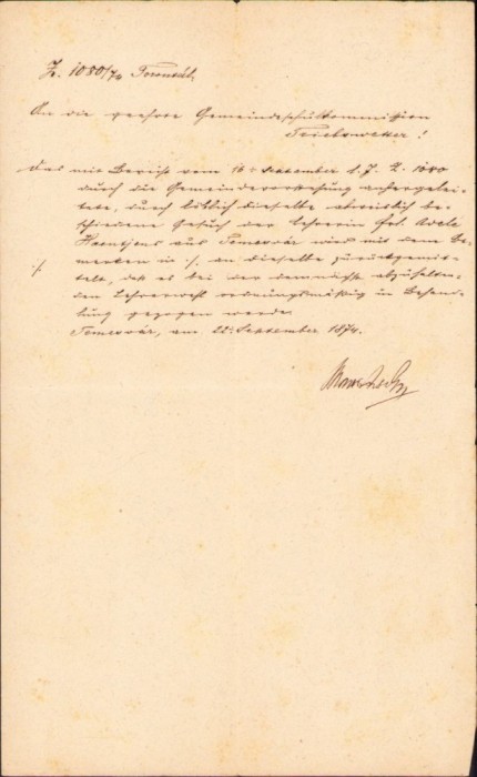 A2185 Act, 1874, Timișoara, &icirc;n limba germană