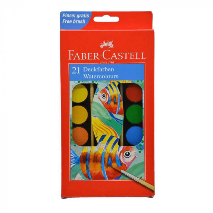Acuarele cu Pensula Faber-Castell Connector, 30 mm, 21 Culori, Faber Castell Acuarele, Acuarele Scoala, Culori pentru Pictat, Acuarele Pictura, Paleta