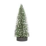 Brad artificial de craciun, ornament pentru masa, pe suport lemn, 15 cm inaltime, verde inzapezit, Flippy