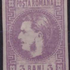 RO-0063=ROMANIA 1868-3 bani violet-Lp22-CAROL cu favoriti-nestampil cu sarniera