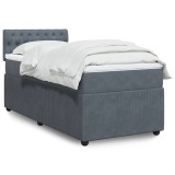 Cumpara ieftin Pat box spring cu saltea, gri &icirc;nchis, 80x200 cm, catifea