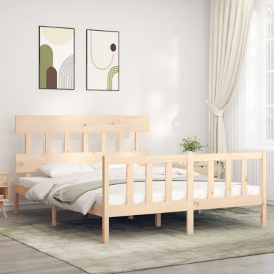 vidaXL Cadru de pat cu tăblie, 160x200 cm, lemn masiv foto