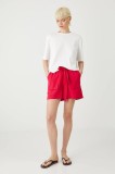 Medicine pantaloni scurti din in culoarea roz, neted, high waist
