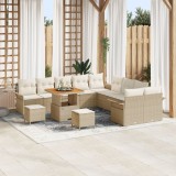Set de canapea de grădină vidaXL cu 13 piese și perne Bej Ratan Acacia, Canapea de grădină vidaXL cu 2 locuri și depozitare &amp; perne Bej Ratan, Set de
