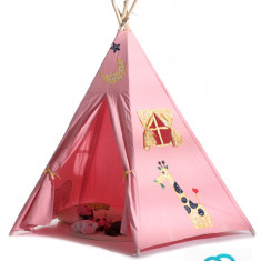 Cort joaca copii stil indian Teepee Tent Girafa BathVision, 120x120x160 Roz