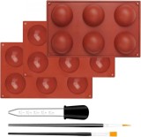 Set de 3 forme pentru ciocolata/prajituri cu un picurator si 2 pensule Winwild, silicon, maro, 29,5 x 17,5 x 3,3 cm