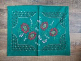 ** Fata de perna, cusatura de mana pe panza verde, flori, vechi, vintage, Ro