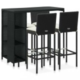 Set mobilier bar de gradina cu perne, 5 piese, negru, poliratan GartenMobel Dekor, vidaXL