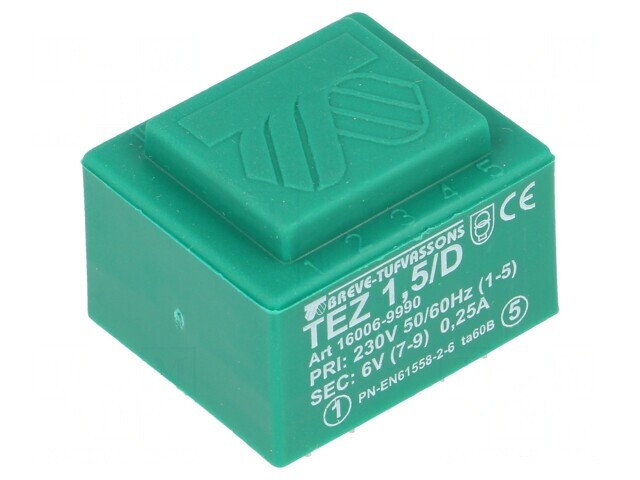 Transformator &icirc;ncapsulat 1,5VA 230V 6V 250mA PCB