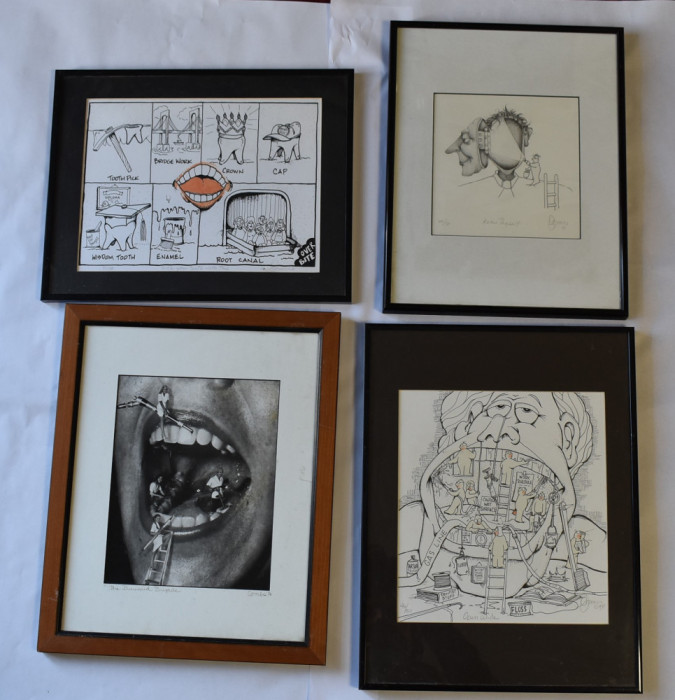 Patru tablouri grafice - semnate de artist - ideal decor cabinet stomatologic