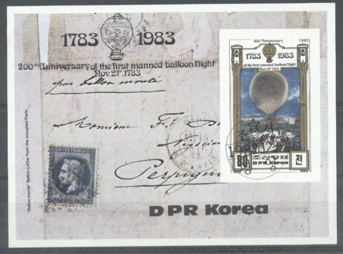 Korea 1982 Zeppelins, Ballons, stamps on stamps, imperf. sheet, used T.273