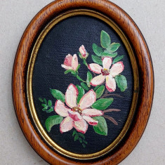 Flori de mar - pictura in acrilic pe panza, miniatura originala, rama ovala