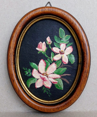 Flori de mar - pictura in acrilic pe panza, miniatura originala, rama ovala foto