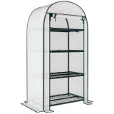 Outsunny Sera de Gradina cu Rafturi din Metal si Copertina din PE, Sera pentre Legume cu Usa Rulou 80x49x160cm, Verde | Aosom Romania