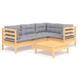 Cumpara ieftin Set mobilier gradina cu perne gri, 5 piese, lemn masiv de pin