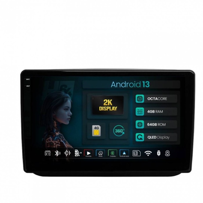 Navigatie 2K Skoda Fabia (2007-2014) 4GB RAM Android 13 Octacore Slot Sim 4G DSP GPS Wi-FI Carplay Android Auto USB Bluetooth Waze Touchscreen 10.36 I