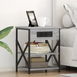 vidaXL Cabinet de noptiere cu stație de &icirc;ncărcare cu raft sonoma gri