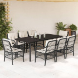 VidaXL Set mobilier de grădină cu perne, 9 piese, negru, poliratan