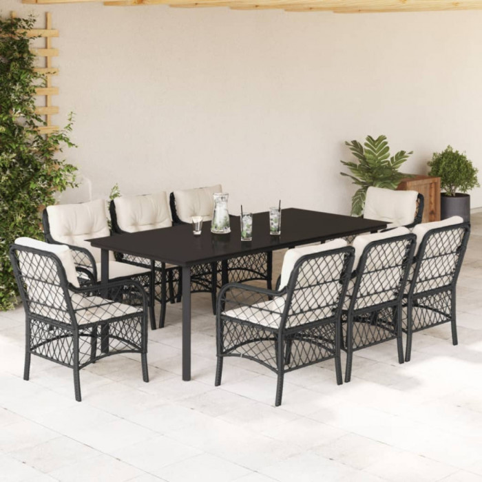 Set mobilier de gradina cu perne, 9 piese, negru, poliratan GartenMobel Dekor