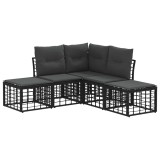 vidaXL Set de canapele de exterior cu pernă 4 pcs Negru Poliester 3437477