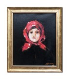 Cumpara ieftin Tablou celebu inramat pictat manual, Tarancuta cu basma rosie, 35x30cm ulei pe panza rama din lemn, reproducere Nicolae Grigorescu