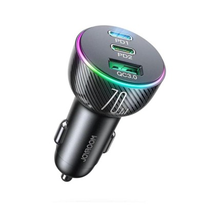 Incarcator auto Joyroom JR-CL26, 1xUSB, 2xUSB-C, 70W, PD si QC 3.0, iluminat LED, Negru foto