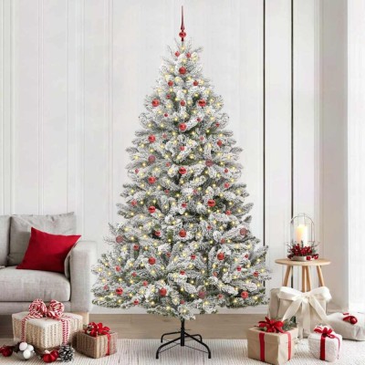 vidaXL Brad de Crăciun artificial Verde și alb 240 cm PVC și Metal 3395766 foto