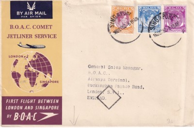 FILATELIE TEMATICA - PLIC SINGAPORE TEMATICA AVION AVIOANE AVIATIE AIRMAIL foto