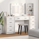 Set masă de toaletă cu LED, 3 piese, alb, lemn prelucrat