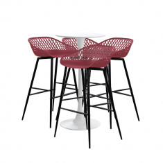 RAKI Set masa si scaune de bar, masa alba 60x101cm cu 4 scaune mov negru Toyama 48x47x95cm foto