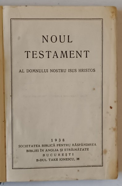 BIBLIA SAU SFANTA SCRIPTURA A VECHIULUI SI NOULUI TESTAMENT , 1938 , FORMAT REDUS , PREZINTA HALOURI DE APA