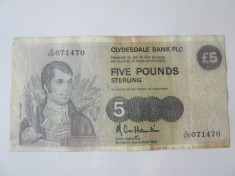 Rara! Scotia 5 Pounds Clydesdale Bank PLC 1988 foto