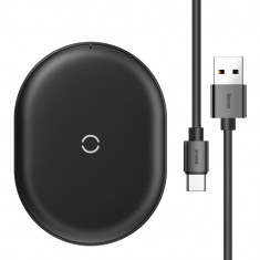 Incarcator Wireless Qi, Baseus Cobble Induction, Cablu USB Type-C 15W, Negru foto