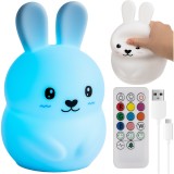 Lampa de veghe iepuras RGB din silicon cu telecomanda, Izoxis