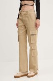 Sixth June pantaloni de bumbac culoarea bej, fason cargo, high waist