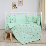 Set lenjerie pat 8 piese 70x140 cm bumbac ranforce Friends Green, Lorelli