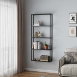 Raft, en.casa, PXSL-0214 Jamijarvi, 140 x 60 x 18 cm, otel, negru mat, cu 4 polite depozitare, montabil pe perete HausGarden Leisure, [en.casa]