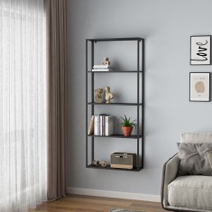 Raft, en.casa, PXSL-0214 Jamijarvi, 140 x 60 x 18 cm, otel, negru mat, cu 4 polite depozitare, montabil pe perete HausGarden Leisure