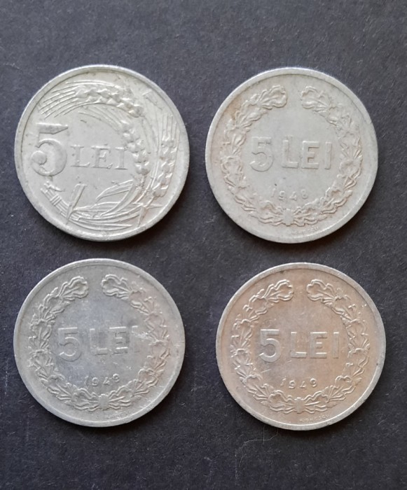 Lot 4 x 5 Lei Romania, anii 1947 - 1949, G 4590