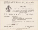 HST A693 Invitație Erdelyi Karpat Egyesulet EKE meghivo 1911 Cluj