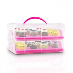 Klarstein Klarstein USS Pink Cookie containere de transport Cake 2 etaje cu manere roz extensibile foto