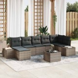 Set canapele pentru grădină , 7 piese cu perne, negru, din ratan sintetic