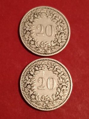 Lot 2 monede Elvetia: 20 rappen 1891 + 1894 , tiraje de 1.000.000 [poze]. Discount conform descrierii [10 - 20 %. Vezi descrierea.]. foto