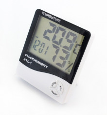 Statie Meteo 5-in-1 Wireless cu Afisaj LCD, Ceas cu Alarma, Temperatura, Umiditate, Data, Culoare Alb foto