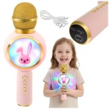 Microfon karaoke wireless pentru copii Izoxis, roz, Bluetooth 5.1, RGB