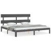 Cadru pat cu tablie 200x200 cm, gri, lemn masiv