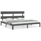 Cumpara ieftin Cadru pat cu tablie 200x200 cm, gri, lemn masiv