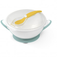 BabyOno Be Active Suction Bowl with Spoon serviciu de masă pentru copii pentru copii Green/Yellow 6 m+ 2 buc